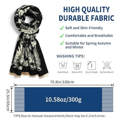 QIUTIMIY Pashmina Shawl Wraps for Womens Winter Scarf Reversible Pattern Designer Ladies Shawls and Wraps for Evening Dresses - color: Flower1-black