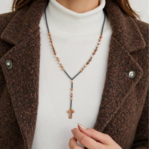 LIYAPEI Triple Protection Necklace with Tiger Eye, Obsidian, and Hematite - Stylish Men's Cross Necklace and Women's Y-Shaped Sweater Chain An Anxiety Relief Beaded Necklace. - color: yellow