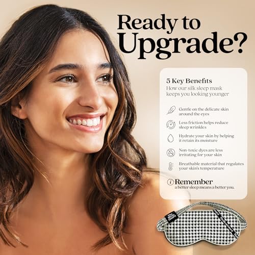 Pure Silk Sleep Mask [100% 6A Mulberry Silk, 22 Momme] Light Blocking Travel Essentials. Eye Masks for Sleeping. Black Oeko-Tex Blindfold. Eye Covers for Men & Women - color: Houndstooth