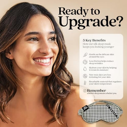 Pure Silk Sleep Mask [100% 6A Mulberry Silk, 22 Momme] Light Blocking Travel Essentials. Eye Masks for Sleeping. Black Oeko-Tex Blindfold. Eye Covers for Men & Women - color: Houndstooth