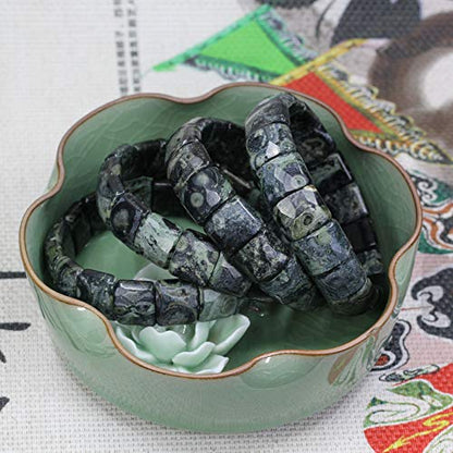 Keleny Gemstones Semi Precious 15mm Square Grain Faceted Beaded Stretch Bangle 7.5 Inch Unisex - color: Green Kambaba Jasper