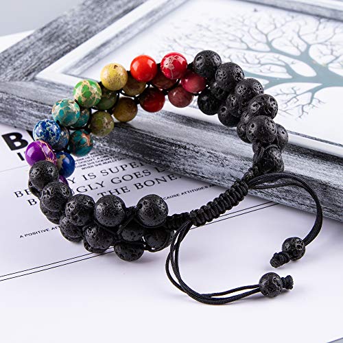 8mm Natural Lava Rock Stone Bracelets for Men, Healing Crystal Essential Oil Diffuser Beads Bracelet Chakra Yoga Energy Anxiety Gemstone Bracelet - color: Lava Rock + Agate