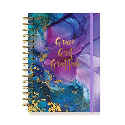 Designer Greetings, Designer Papers Flex Cover Journal with Elastic Band, “Grace, Grit, Gratitude” Purple and Blue Marble - 320 Pages (6” x 8.25”) - Perfect for Work, School, Creative Writing, - style: “Grace, Grit, Gratitude” Marble