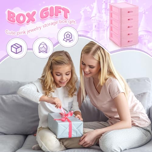 Pink Plastic Storage Drawers Desktop Storage Box Mini Drawer Organizer Necklace Jewelry Storage Case Cute Plastic Dresser for Girls Bathroom, Dorm, Desk, Home, 5 Layers