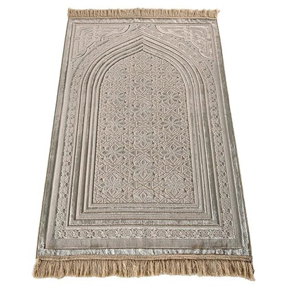 Modefa Luxury Velvet Prayer Rug with Prayer Beads | Soft Elegant Muslim Turkish Janamaz Sajada Carpet for Men and Women | Plain Solid Prayer Mat Ramadan Eid Gift - Najma (Mink) - color: Najma Mink