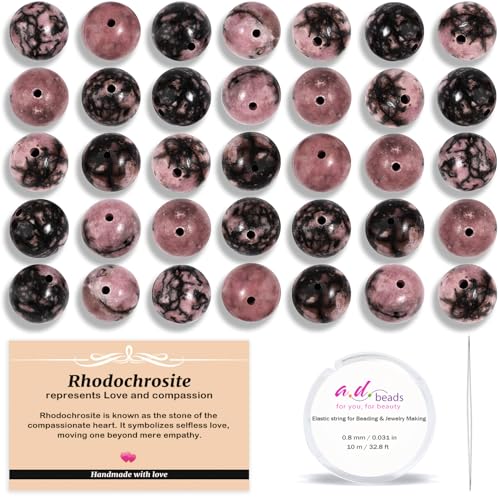 AD Beads 8mm Natural Round Loose Beads 110 Pieces, for Making 108 Mala Prayer Beads Necklace, Bracelet & Yoga Meditation, Jewelry Design （Red Black Rhodonite） - color: Red Black Rhodonite, size: 8mm-110pcs