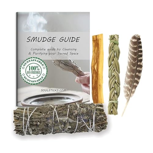 Ancient VEDA Sage Smudge Kit | Lavender, Sweetgrass, & Palo Santo Sticks Smudging Kit for Meditation, Yoga, Reiki, Home Cleansing, & Aromatherapy (Starter Kit, Lavender Sage) - color: Lavender Sage, size: Starter Kit