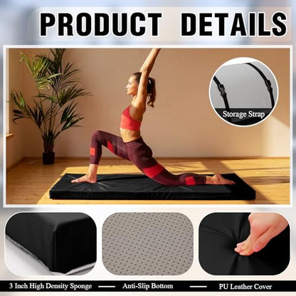 Lyrow 3 Inch 72"x 24" Thick Foldable Yoga Mat with Carry Strap, Non-slip Portable Foam Gym Mat for Yoga, Pilates and Stretching - color: Black