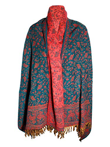 TEAL ORANGE FLORAL BLANKET SCARF LUXURY PREMIUM QUALITY HANDMADE FASHION SCAR MADE OF YAK WOOL Shawl Blanket stole unisex Travel Wrap Meditation Soft gift for her