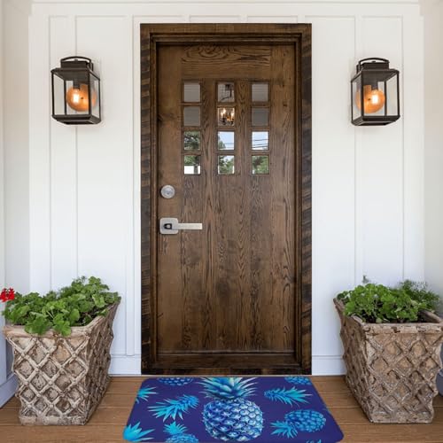 Blue Pineapple Printed Flannel Non - Slip Floor Mat 16x24in - Soft Plush Microfiber Rug for Every Indoor Space - color: Blue Pineapple