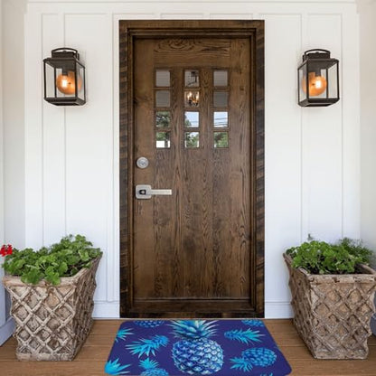 Blue Pineapple Printed Flannel Non - Slip Floor Mat 16x24in - Soft Plush Microfiber Rug for Every Indoor Space - color: Blue Pineapple