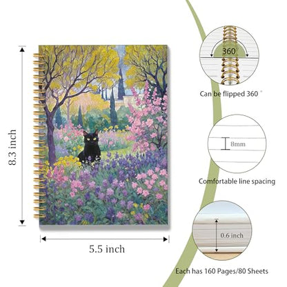 Garden Floral Black Cat Spiral Notebook, Black Cat Gifts Journal, Cats Lovers Mom Lady Gifts Journal Notebook, 5.5x8.3 Inch - color: Style03