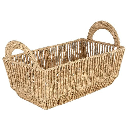 Simplify Small Shelf Storage Basket | Dimensions: 11.4"x 6.5"x4.5" | 2 Carry Handles | Vertical Weave Design | Paper Rope Material | Great for Living Spaces | Great For Storage and Display