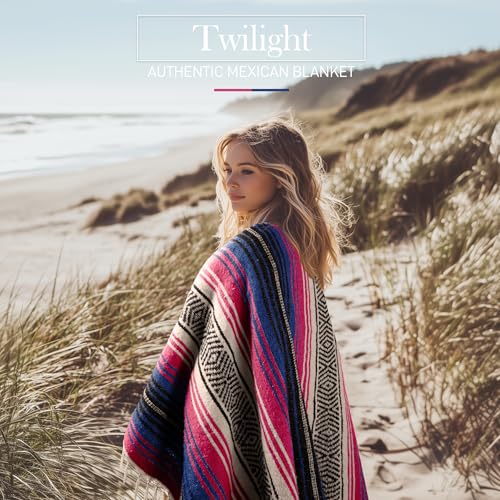 Hydration Nation Authentic Extra Large Mexican Blanket (70"x50") - Handwoven Yoga, Serape- Artisanal Falsa, Beach, Camping, Picnic, Outdoor - Twilight - color: Twilight