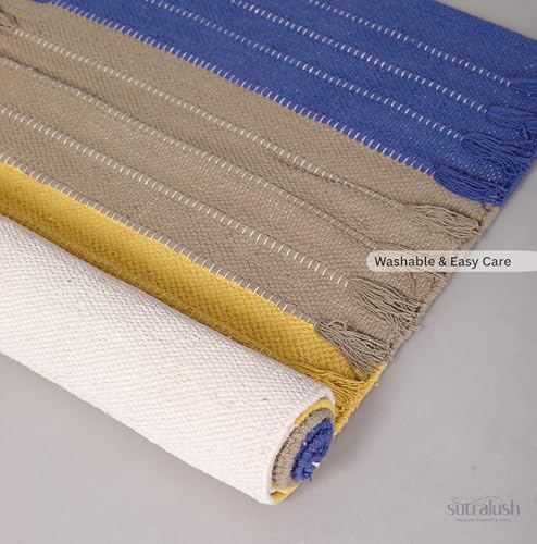Cotton Yoga Mat Handwoven Rug, Non-Slip Textured Surface, Washable & Foldable Yoga Rug for Hot Yoga, Pilates & Meditation, 24 x 72 Inch Multicolor