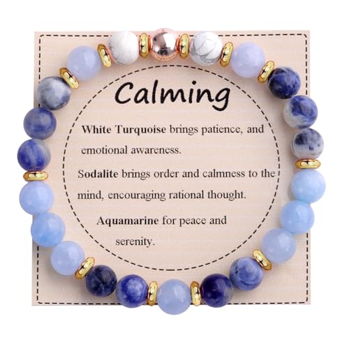 KSQS Healing Stone Bead Bracelet for Women, Natural Gemstones Balance Protection Bracelet, Spiritual Crystal Beads Bracelet Anxiety Relief with Meaning Card - style: Calming