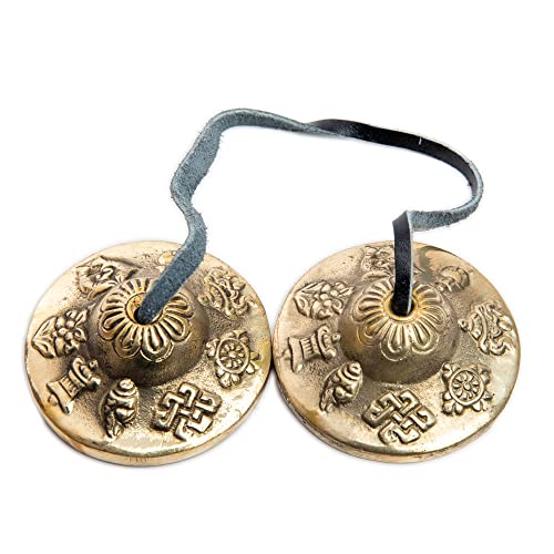 Tingsha Cymbals Bells - Easy To Play - Meditation Mindfulness Chime For Chakra Healing Spiritual Dharma Gifts Handcrafted Tibetan By Himalayan Bazaar (Asta Mangal) - color: Asta Mangal