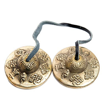 Tingsha Cymbals Bells - Easy To Play - Meditation Mindfulness Chime For Chakra Healing Spiritual Dharma Gifts Handcrafted Tibetan By Himalayan Bazaar (Asta Mangal) - color: Asta Mangal