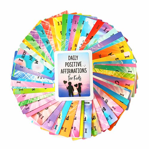 Daily Positive Affirmation Cards for Kids, Mindfulness Activities, Confidence Building, Growth Mindset, Positive Attitude, 54 Glossy cards in hard storage box, Loved by teachers, parents, & therapists