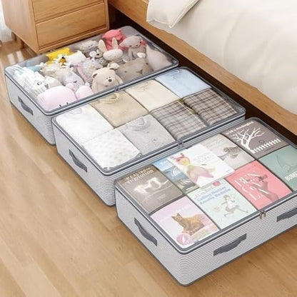 2 PCS Large Storage Bag, Heavy-Duty Non-Woven Fabric with Transparent Window, Multi-Layer Vertical Storage, Suitable for Closet and Under-Bed use.