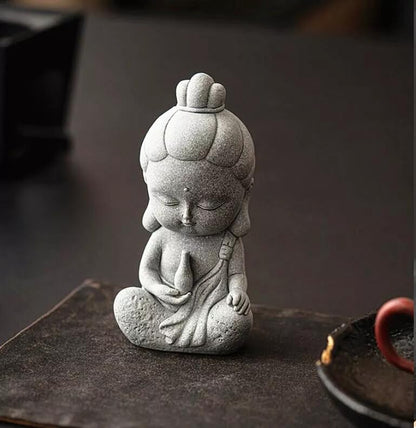 4.7" Sculpture Gifts GuanYin Ornament Simple Home Outdoor Statue Gravel Praying Garden Decoration Grey Craft Guan Yin Statue Handmade Stone Kwan Yin Buddha Meditating Zen Decor Figurine