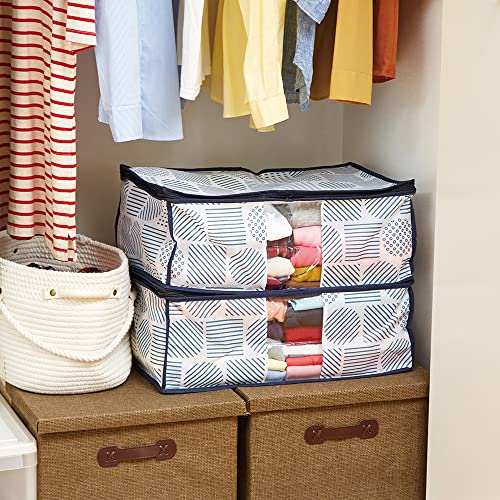 (Aimedia) Clothes Storage Bag, Non-woven Polypropylene Fabric, Transparent Window, Dustproof, Nordic Pattern, Zipper Closure,