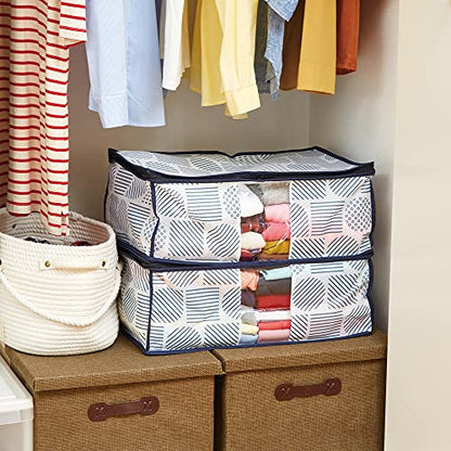 (Aimedia) Clothes Storage Bag, Non-woven Polypropylene Fabric, Transparent Window, Dustproof, Nordic Pattern, Zipper Closure,