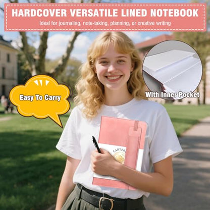 Lined Journal Notebook for Women Men, 256 Pages, Medium 5.7 in x 8.3 in - 100 GSM Thick Paper – Hardcover Leather Journals for Writing, Work, School, Note Taking, Diary Notepad,Pink - color: Pink