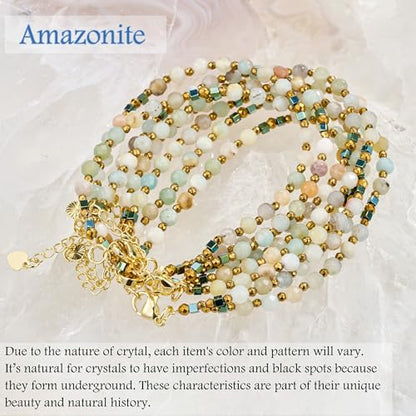 Farfume Beaded Bracelets for Women, Chakra Crystal 4mm Beads Gemstone Natural Stone Bead Spiritual Jewelry Gifts for Women - color: Light Yellow Amazonite-Confidence