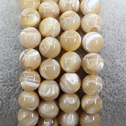 Keleny Gem Semi Precious Gemstones 8mm Natural Stone Round Beads Rock Crystal Jasper Stretch Bracelet 7 Inch Unisex - color: Khaki Mother of Shell