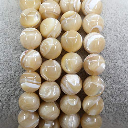 Keleny Gem Semi Precious Gemstones 8mm Natural Stone Round Beads Rock Crystal Jasper Stretch Bracelet 7 Inch Unisex - color: Khaki Mother of Shell