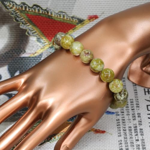 Keleny Semi Precious Stones Natural Gemstones 12mm Round Beads Crystal Stretch Bracelets 7 Inch Unisex - color: Green Serpentine