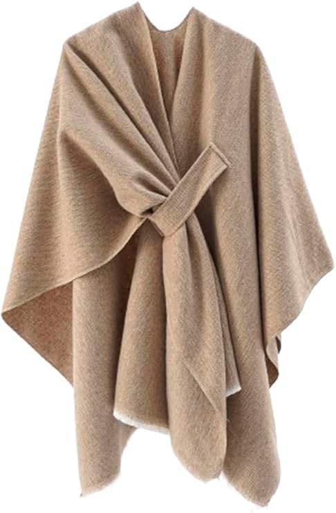 Women's Shawls Wrap Poncho Soft Capes Open Front Cardigan Large Blanket Wraps Shawl Knitted Cloak Cardigan Warm - color: New-khaki