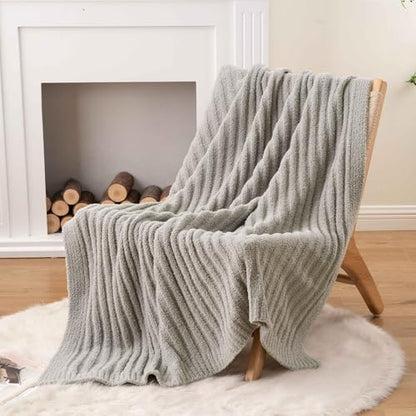 BATTILO Grey Throw Blanket for Couch, Fluffy Soft Plush Light Gray Chenille Blankets, Cozy Warm Lightweight Blanket for Bed, Sofa, Light Gray, 50"x60" - color: Grey