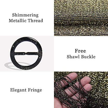 vimate Sparkling Metallic Shawls and Wraps for Evening Party/Wedding/Formal Dresses (With Free Buckle) - color: H#. Black & Glod (With Black Buckle)