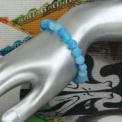 Keleny Gem Semi Precious Gemstones 8mm Natural Quartzite Stone Round Beads Rock Crystal Jasper Stretch Bracelet 7 Inch Unisex - color: 8mm Sky-Blue Weathered Agate