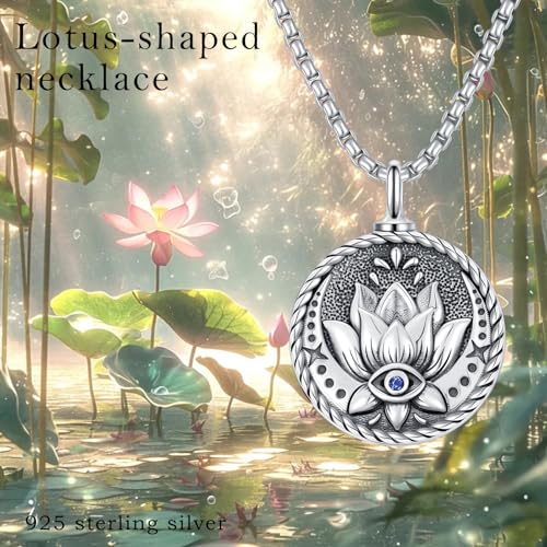 Evil Eye Necklace for Women 925 Sterling Silver, Protection Necklace with Blue Evil Eye Charm, Evil Eye/Lotus Pendant Jewelry, Birthday Christmas Gifts for Her - style: Lotus Evil Eyes 10