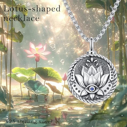Evil Eye Necklace for Women 925 Sterling Silver, Protection Necklace with Blue Evil Eye Charm, Evil Eye/Lotus Pendant Jewelry, Birthday Christmas Gifts for Her - style: Lotus Evil Eyes 10