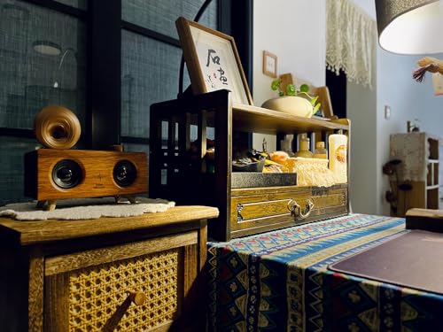 Altar Table with Drawer,Puja Table for Home,Perfect Used for Meditation, Prayers, Bamboo Furniture for Displaying Jars, Plants and Books (Walnut Color, 20.4x9.8x11 in, with Incense Burner 5Pcs Set)