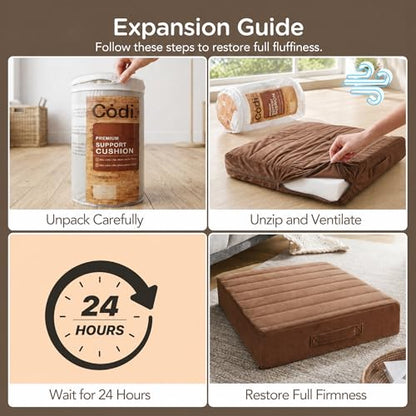 Codi Thick Replacement Couch Cushions, Upholstery Foam with Washable Covers for Sofa Cushion Chair Meditation - 24 × 24 × 5 Inch | High Density Foam, Coffee - color: Coffee, size: 24 Inch (Pack of 1)