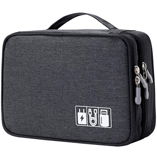 MIRLEWAIY Travel Cords Organizer Case Double-Layer Electronic Accessories Carrying Bag for Charger Cables Adapter USB Sticks Leads Memory Cards, Black - color: Black-1