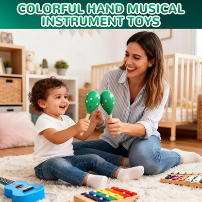 2 Pcs Maracas, 9 Inch Hand Percussion Rattles, Wooden Rumba Shaker Hand Musical Instruments with Clear Rhythm for Music Learning (Green-9 Inch) - color: Green-9 Inch