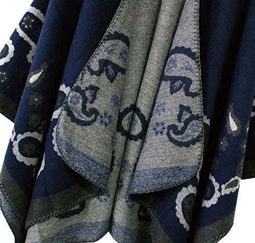 Urban CoCo Women's Color Block Shawl Wrap Open Front Poncho Cape - color: Series 21-navy Blue