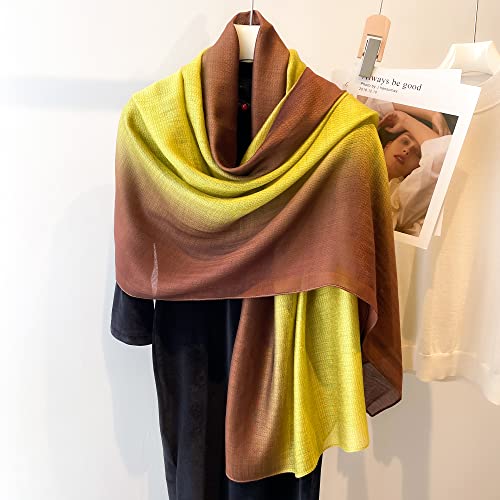 WINCESS.YU Women Gradient Scarf Long Shawls and Wraps Fashion Plain Pashmina Formal Scarf - color: Yellow Gradient
