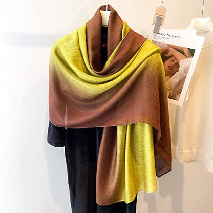 WINCESS.YU Women Gradient Scarf Long Shawls and Wraps Fashion Plain Pashmina Formal Scarf - color: Yellow Gradient