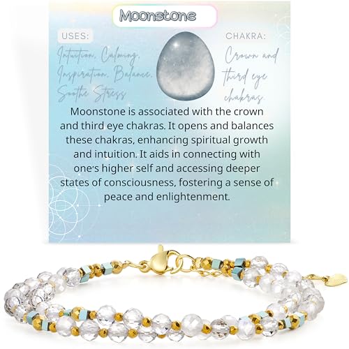 Farfume Beaded Bracelets for Women, Chakra Crystal 4mm Beads Gemstone Natural Stone Bead Spiritual Jewelry Gifts for Women - color: Moonstone-Intuition