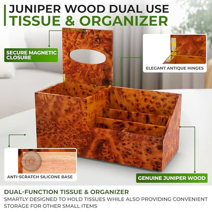 Wooden Tissue Box Holder with Storage Organizer for Desk, Bathroom & Nightstand – Handmade Wood Tissue Cover