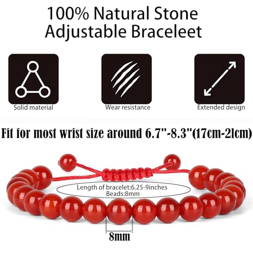 QOGIR Handmade Healing Bracelet,6mm Natural Gem Stone Bracelet rope bracelet - color: Carnelian( Vitality and Energy), size: 8mm