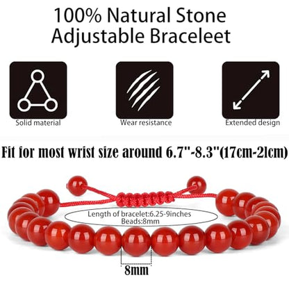 QOGIR Handmade Healing Bracelet,6mm Natural Gem Stone Bracelet rope bracelet - color: Carnelian( Vitality and Energy), size: 8mm