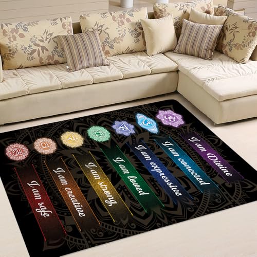 Chakra Area Rug, Meditation & Yoga Carpet for Living Room, Bedroom Mandalas Boho Style Non-Slip Machine Washable Rugs for Women Adults Yoga Lovers Bohemian Floor Mat Office Decor (YOGA-DS03) - color: Yoga-ds03